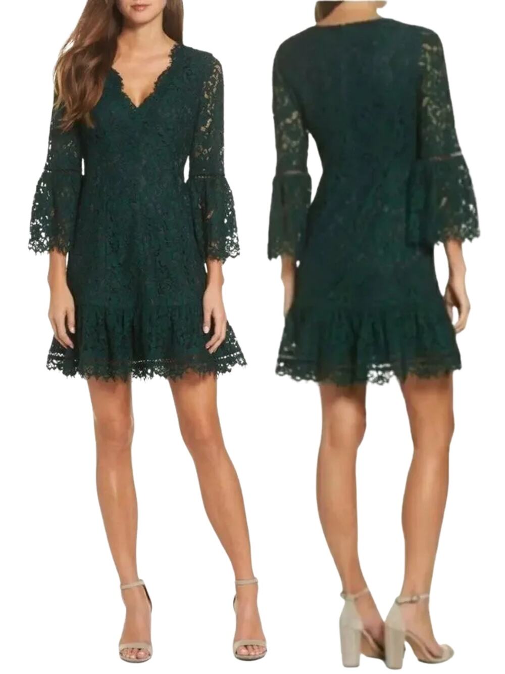 Eliza J Lace Bell Sleeve Fit & Flare Minidress Size 8P